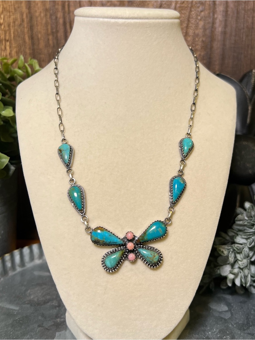 Sterling Silver Kingman Turquoise Queen Conch Butterfly Necklace